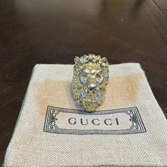 New Authentic Gucci Lion Head Ring Crystal Size XS / US 5.25 - Picture 3 of 10
